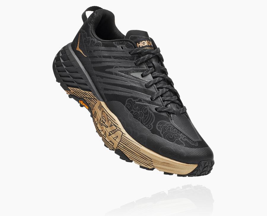 Trail Shoes Womens - Hoka One One Speedgoat 4 CNY - Black/Gold - HKFLINO-68